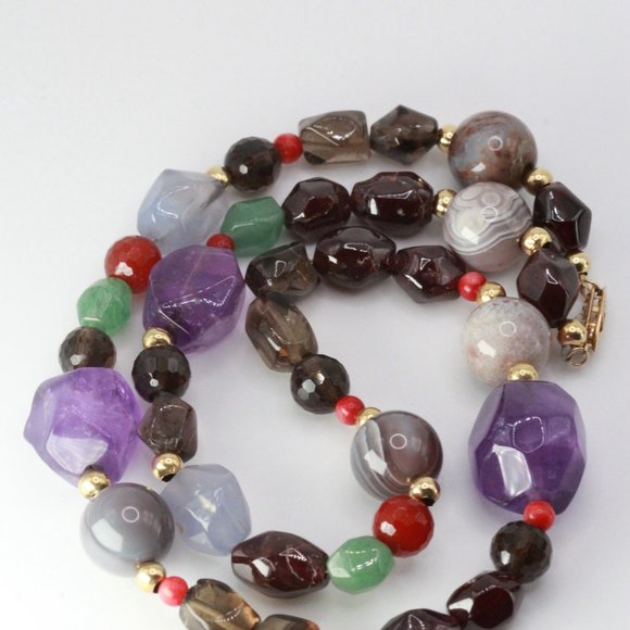 14K GOLD AMETHYST GARNET QUARTZ CHALCEDONY NECKLACE - Picture 3 of 14